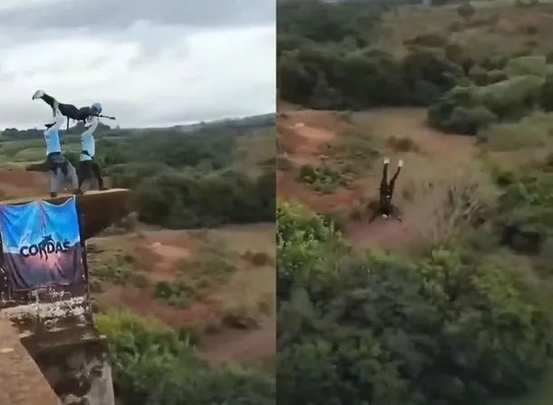 Imagen de una persona realizando un salto extremo con arnés de seguridad