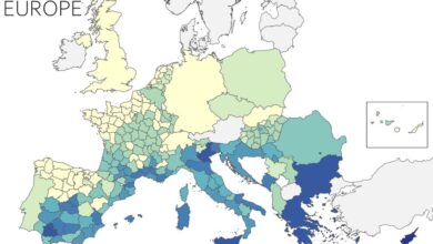 Mapa de Europa mostrando la penetración del aire acondicionado por región