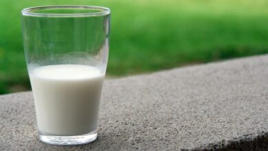 Imagen de una taza de leche con un texto que dice 'Leche saludable para adultos'