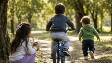 Tres hermanitos sonrientes abrazados, buscando un hogar con amor