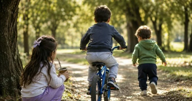 Tres hermanitos sonrientes abrazados, buscando un hogar con amor