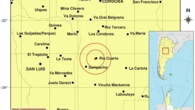 Mapa de la provincia de Córdoba con un símbolo de sismo