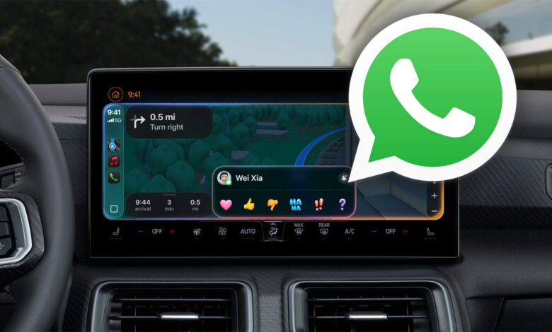 Imagen de la pantalla de WhatsApp en CarPlay, mostrando las nuevas funciones de voz