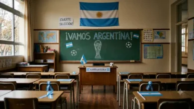 Estudiantes argentinos celebran un gol de la Selección Argentina