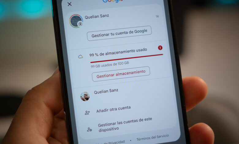 Imagen de una cuenta de Google con almacenamiento en la nube