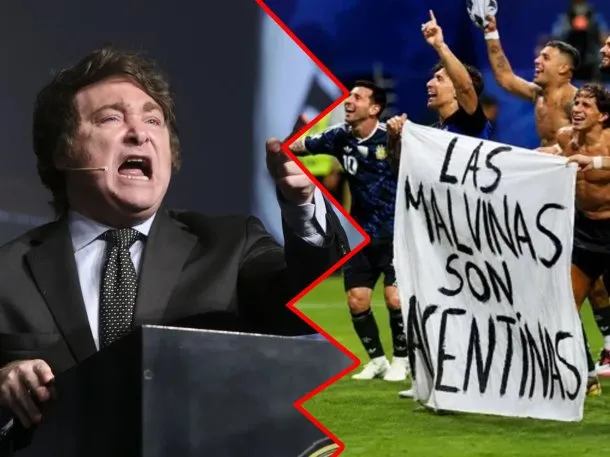 Imagen de la bandera argentina con el lema "Las Malvinas son argentinas"