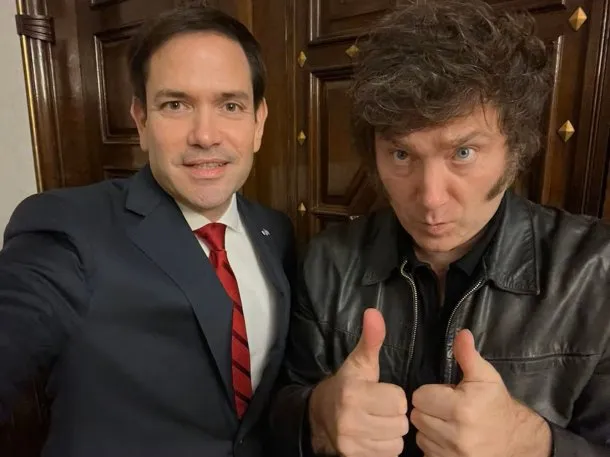 Marco Rubio y Javier Milei durante una reunión oficial