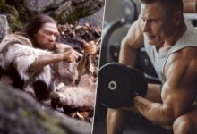 Imagen de un neandertal con musculatura prominente