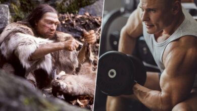 Imagen de un neandertal con musculatura prominente