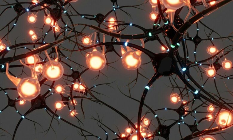 Ilustración de una red de neuronas en el cerebro