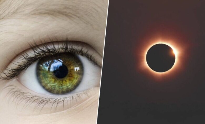Imagen de una persona mirando el eclipse solar con gafas de protección