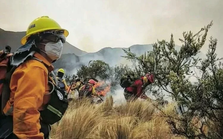 Incendio forestal en la región de Punilla, con aviones hidrantes combatiendo el fuego