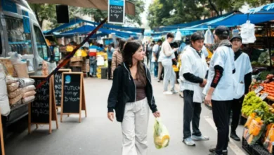 Puestos de la nueva Feria Franca en la calle Adolfo Orma, Cerro de las Rosas, Córdoba