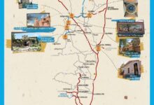 Mapa del circuito cultural Camino de los pintores del norte cordobés, con los ocho puntos de interés