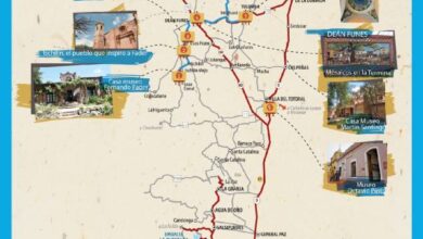 Mapa del circuito cultural Camino de los pintores del norte cordobés, con los ocho puntos de interés