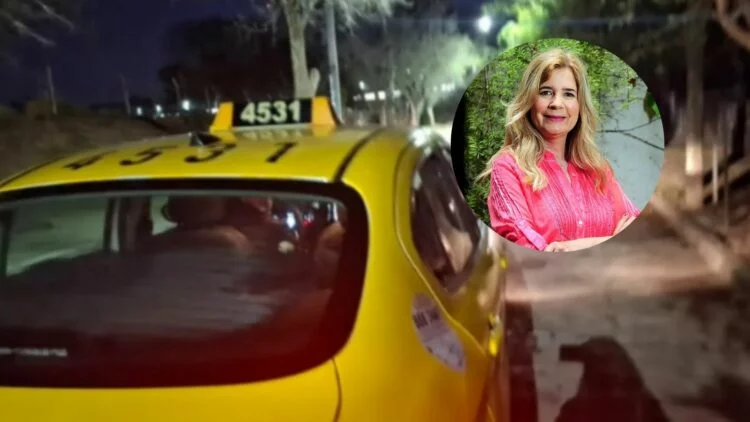Taxi detenido frente a la Terminal de Ómnibus de Córdoba con taxímetro visible