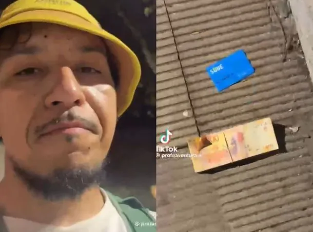 Un joven sostiene una tarjeta SUBE y un fajo de dinero, sonriendo
