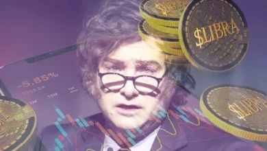 Imagen del caso $LIBRA, con elementos gráficos representativos de criptomonedas y justicia.