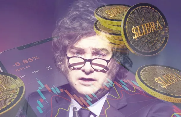 Imagen del caso $LIBRA, con elementos gráficos representativos de criptomonedas y justicia.