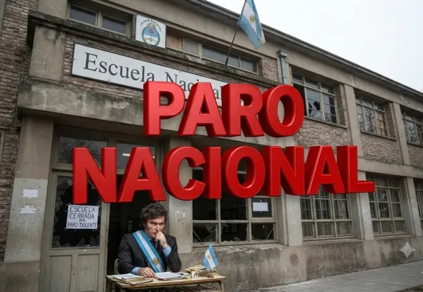 Imagen de una protesta docente con carteles y banderas