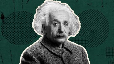 Collage de Albert Einstein en una nota manuscrita