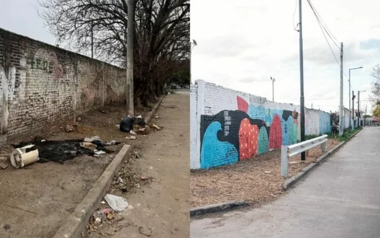 Obra de limpieza del microbasural en General Bustos con maquinaria y trabajadores