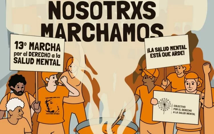 Manifestantes de la Marcha por la Salud Mental en la intersección de Colón y General Paz, Córdoba
