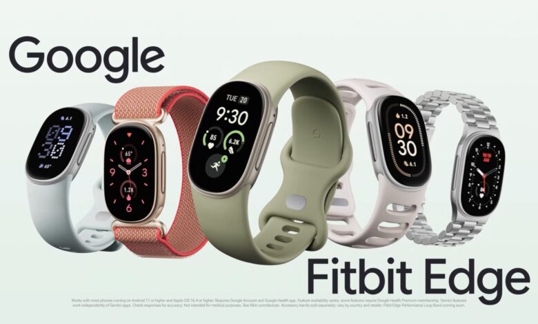 Imagen de la Fitbit Edge de Google, pulsera de actividad con pantalla ovalada y diseño de aluminio reciclado